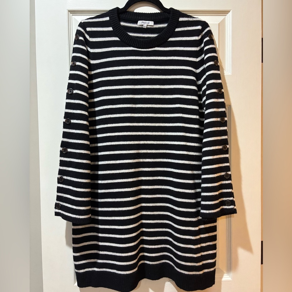 Madewell Wool Striped Button Sleeve Dress - Picture 4 of 8